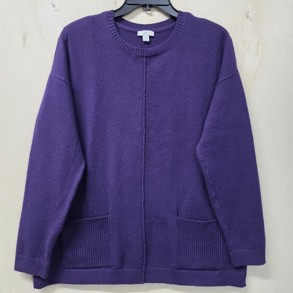 J. Jill Womens Purple Cotton Blend Knit Pullover Sweater Pockets Size S